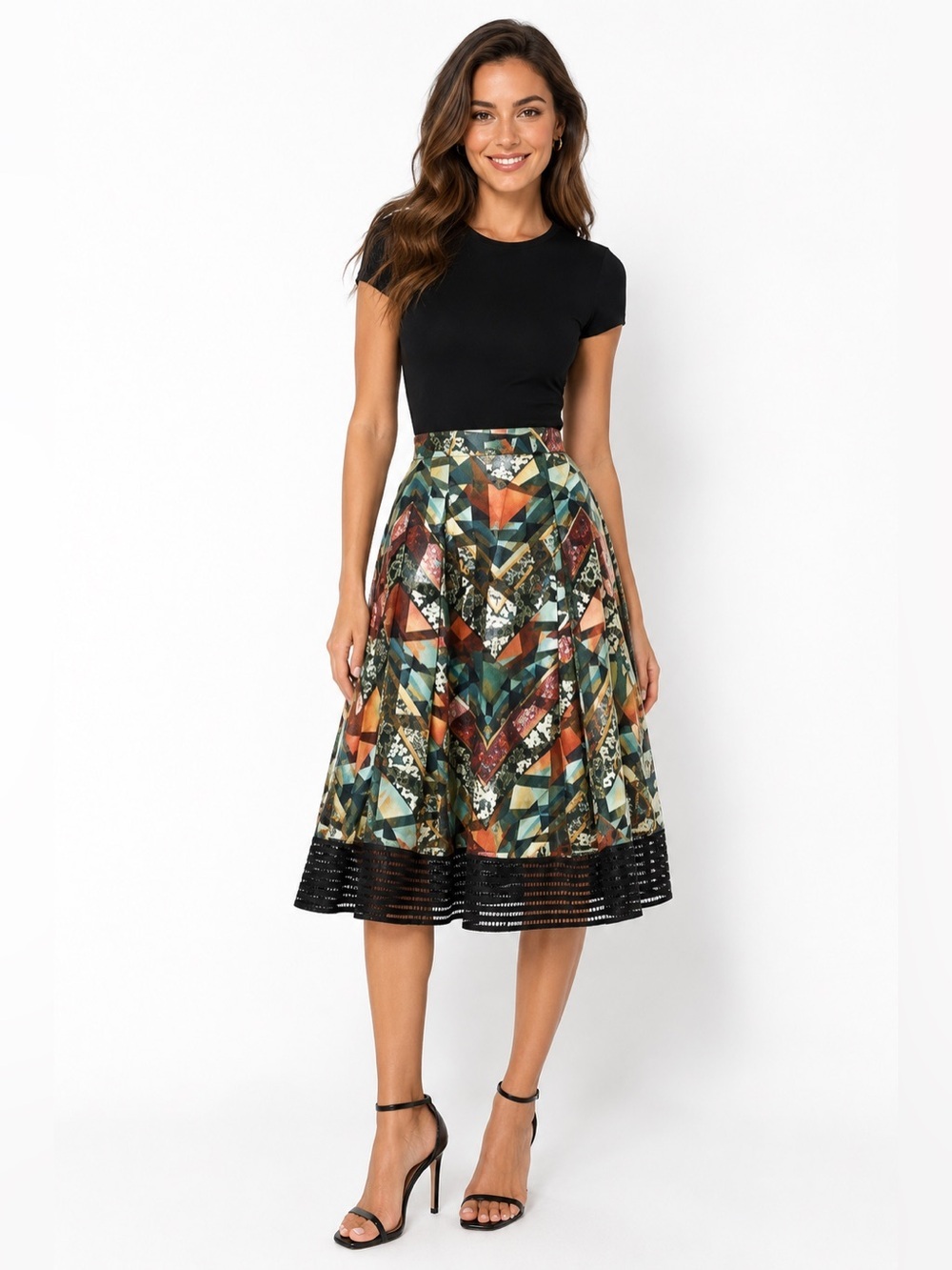 SACHIN & BABI Tribal Print Organza A-Line Full Skirt 0 XS tulle Zahara Green